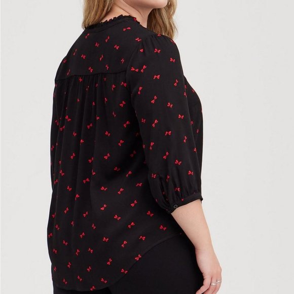 Torrid Rayon Twill Tie Neck Red Bow Top - Picture 4 of 16